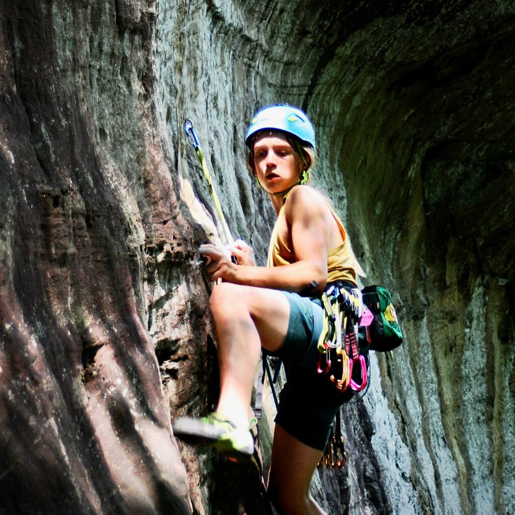Henry prepares for the overhang at the Red River Gorge Henry prepares for the overhang at the Red River Gorge
